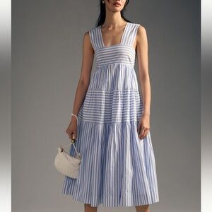 Anthropologie Light Blue and White Striped maxi Dress XS